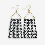 Paige Game Day Houndstooth Beaded Fringe Earrings Black and White