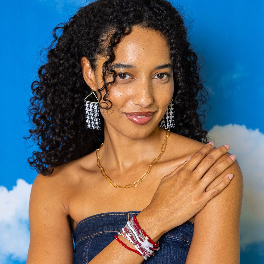 Paige Houndstooth Beaded Fringe Earrings Black and White – INK+