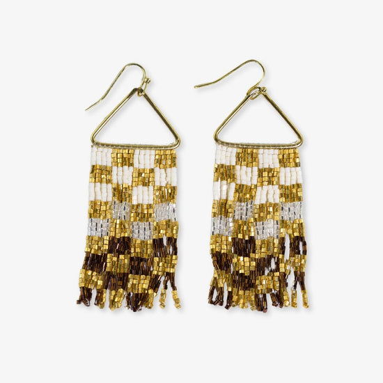 Paige Ombre Checked Beaded Fringe Earrings Mixed Metallic Earrings