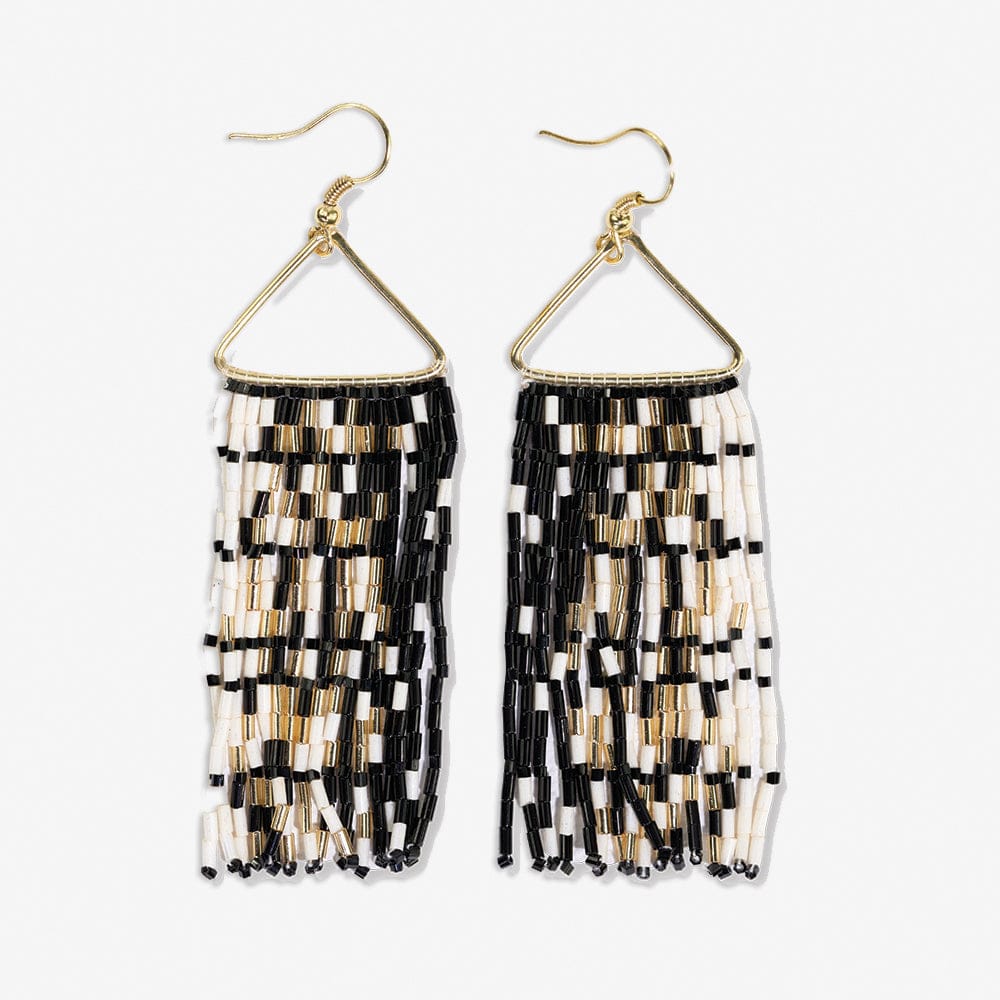 Patricia Mixed Luxe Bead Gradient Fringe Earrings Black/White SHORT FRINGE