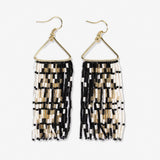 Patricia Mixed Luxe Bead Gradient Fringe Earrings Black/White SHORT FRINGE