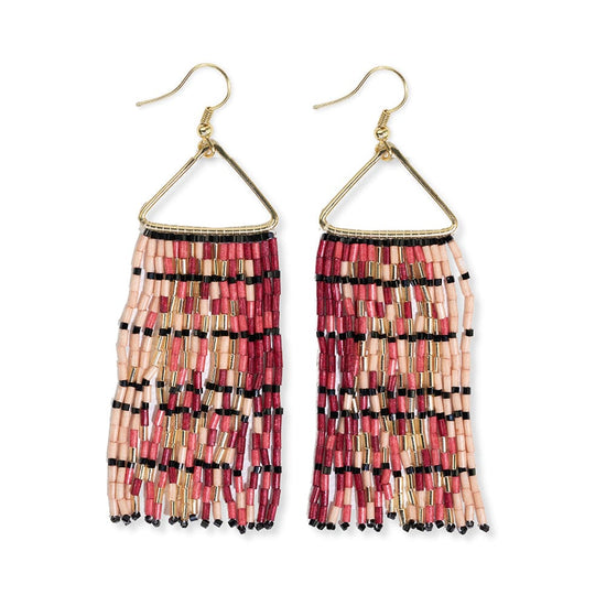 Load image into Gallery viewer, Patricia Mixed Luxe Bead Gradient Fringe Earrings Maroon SHORT FRINGE
