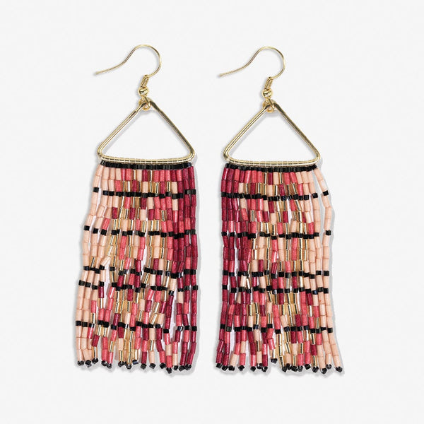 Patricia Mixed Luxe Bead Gradient Fringe Earrings Maroon