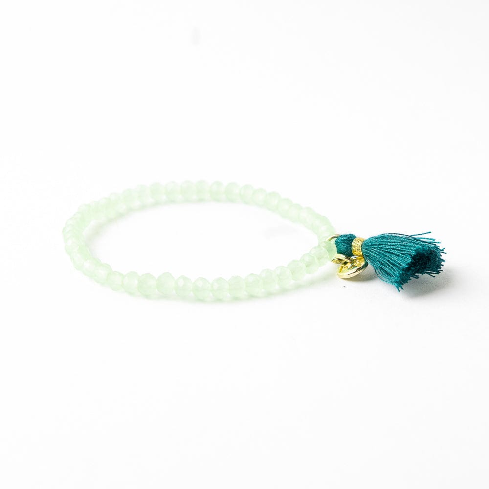 Patsy Solid Crystal Stretch Bracelet With Tassel Mint Stretch