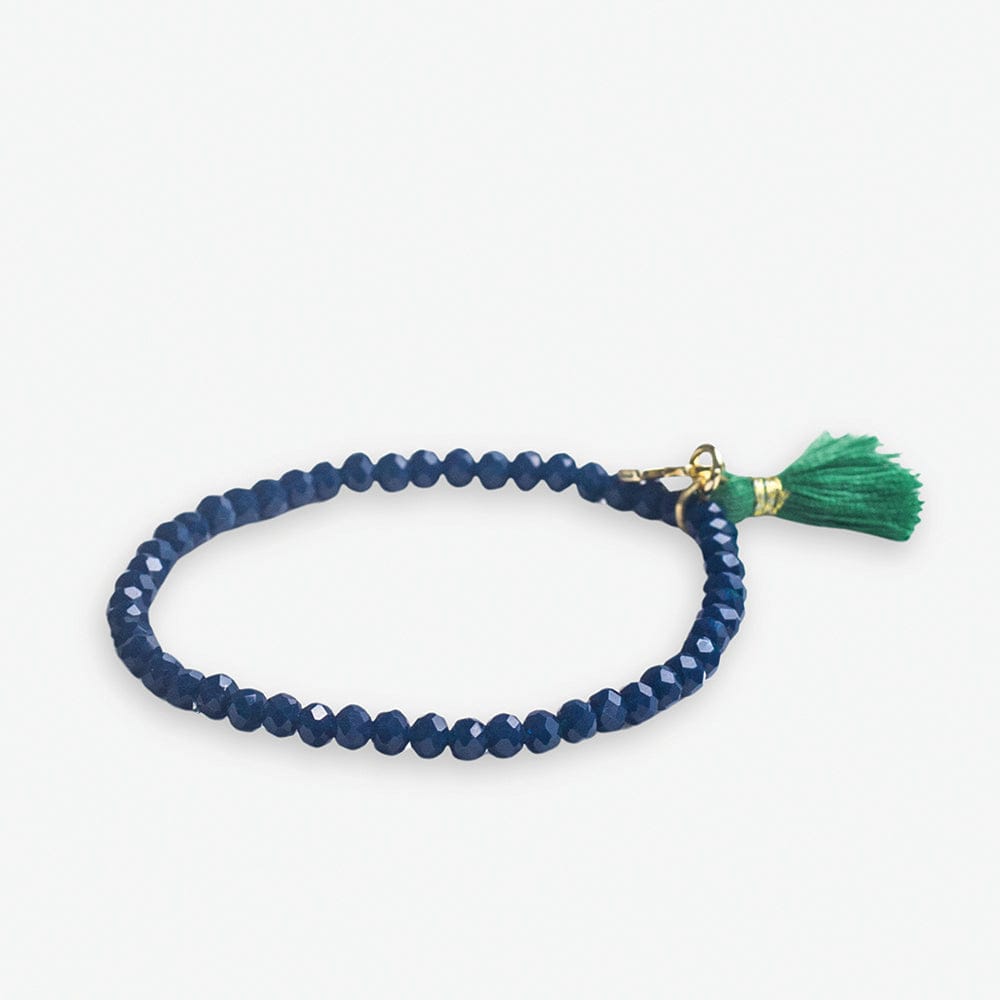 Patsy Solid Crystal Stretch Bracelet With Tassel Navy