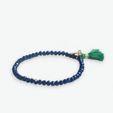 Patsy Solid Crystal Stretch Bracelet With Tassel Navy