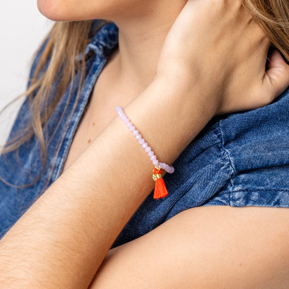 Patsy Solid Crystal Stretch Bracelet With Tassel Pink Stretch