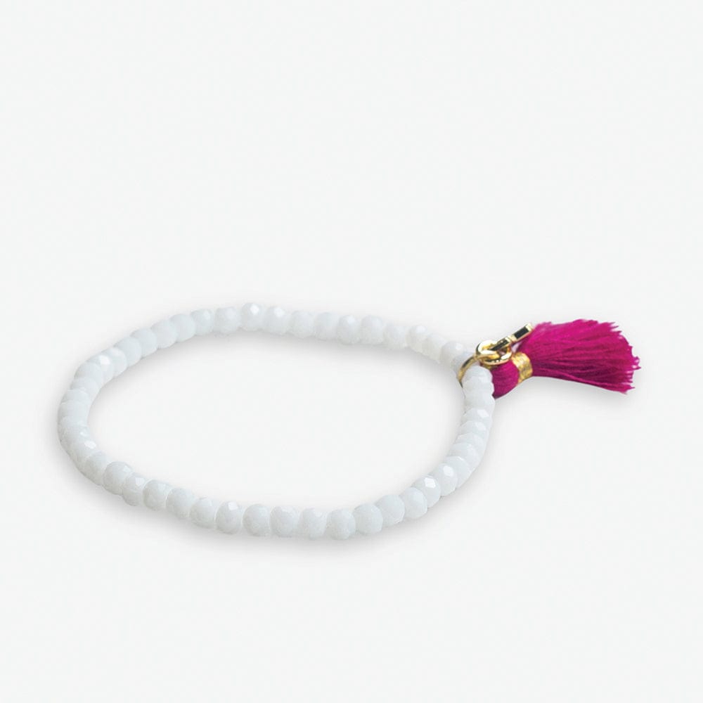 Patsy Solid Crystal Stretch Bracelet With Tassel White