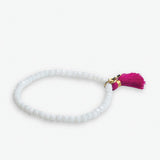 Patsy Solid Crystal Stretch Bracelet With Tassel White