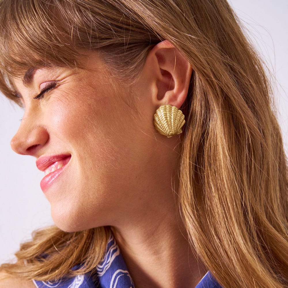 Pearl Shell Post Earrings Brass Large Stud