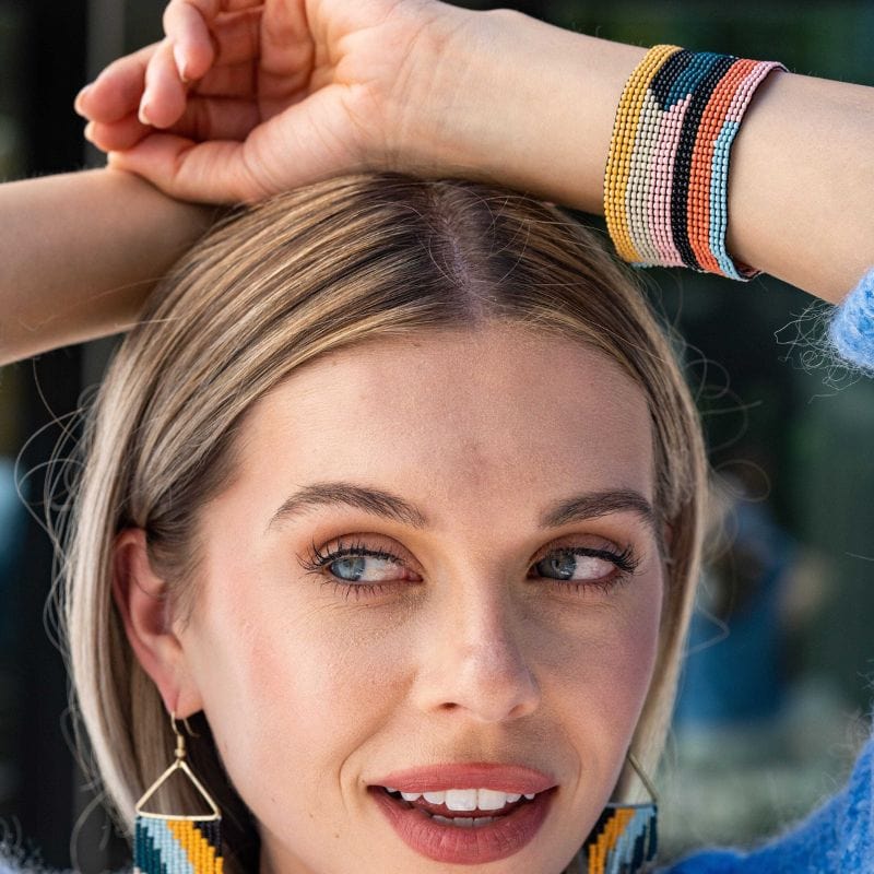 Penelope Horizontal Stripe Beaded Stretch Bracelet Rainbow Bracelet