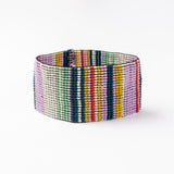 Penelope Stripe Vertical Seed Bead Bracelet Lilac Green Lemon Stretch