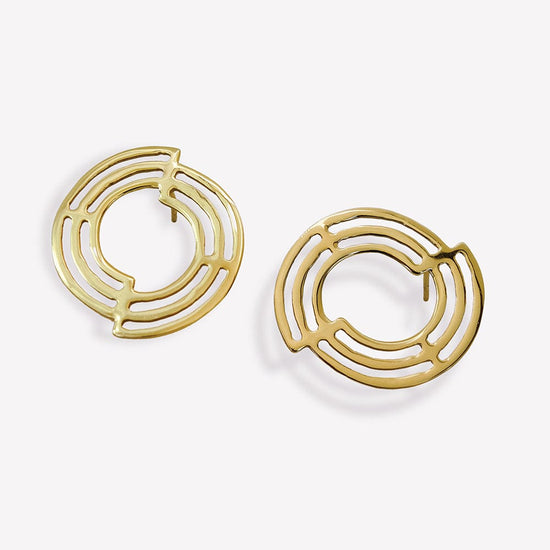 Penny Full Circle with Cut Outs Abstract Post Earrings Brass Earrings