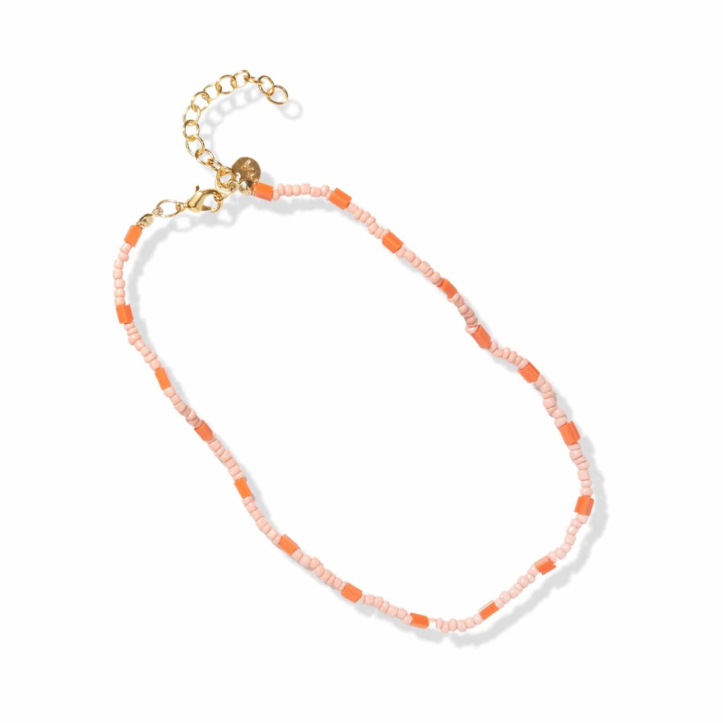 Pink With Orange Bead Necklace With Extension Necklace