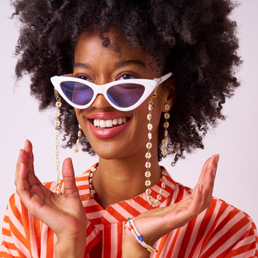 Polly Beaded Eyeglass Chain White + Yellow Flowers Eyeglass Chain