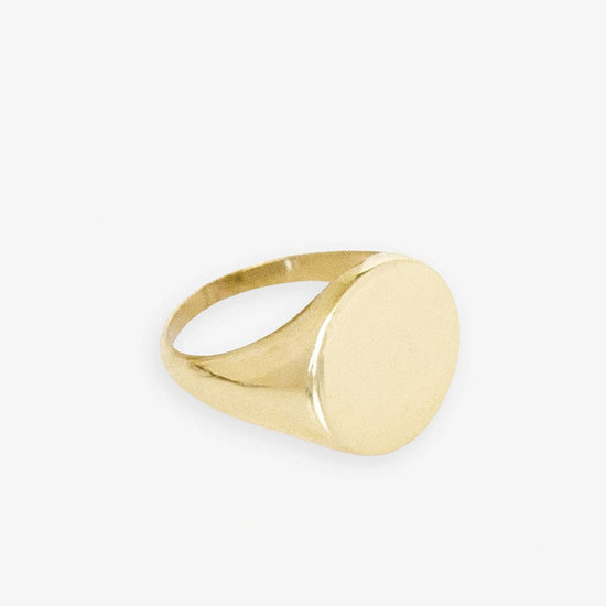 Poppy Brass Flat Round Signet Ring 18k Gold