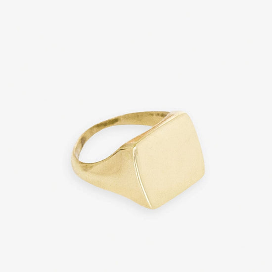 Poppy Brass Flat Square Signet Ring 18k Gold Size 7