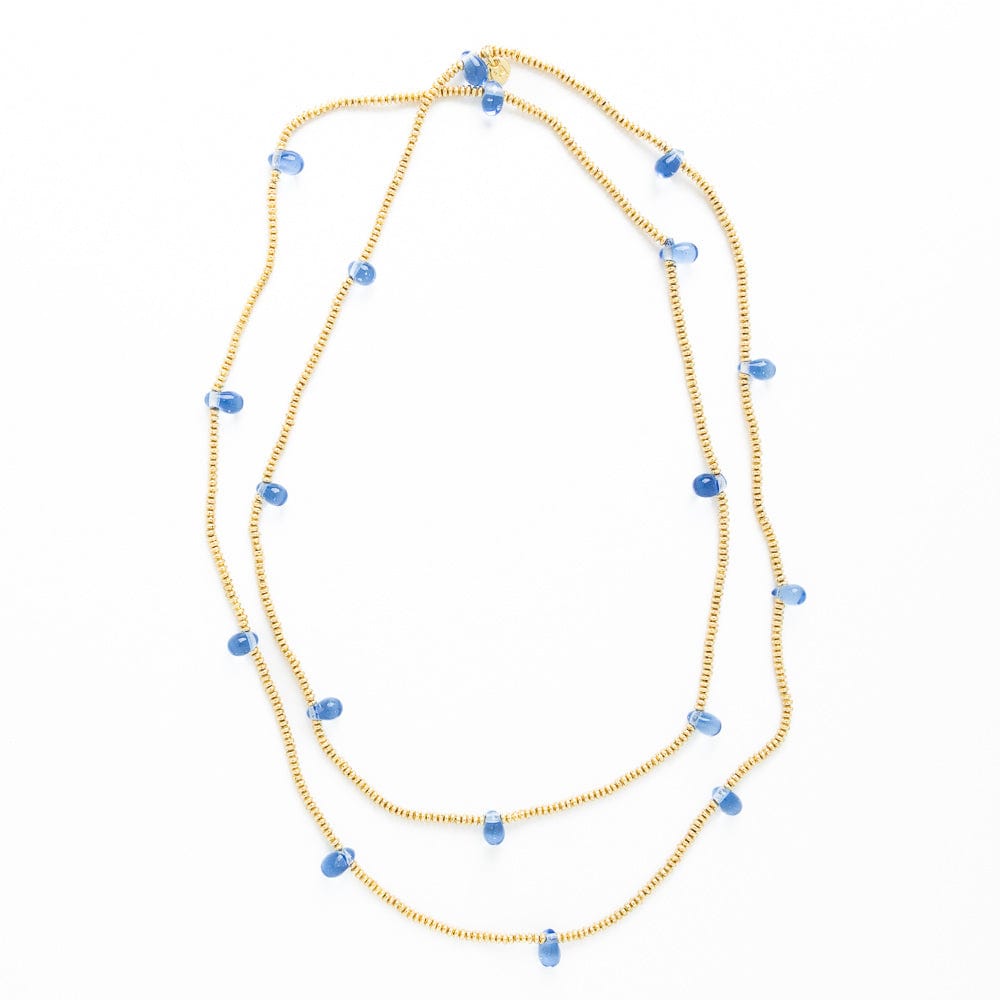 Portia Brass Necklace With Glass Beads Blue Single Strand
