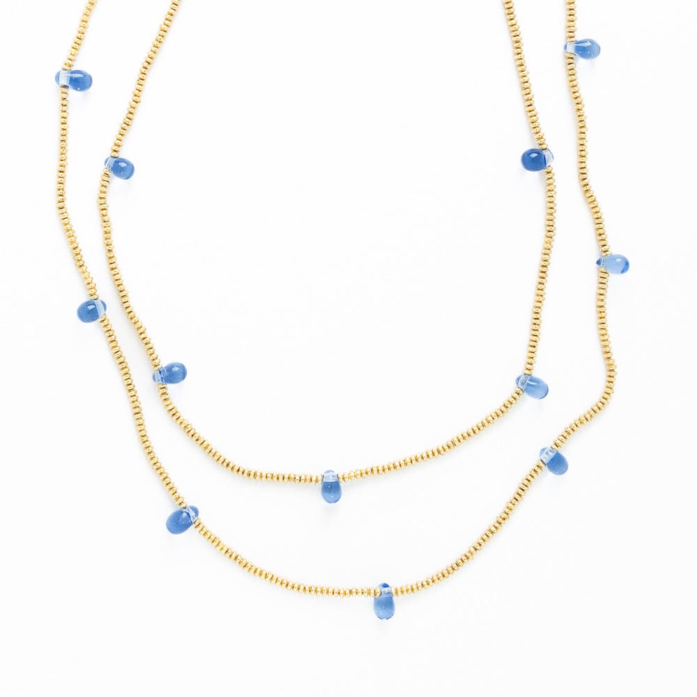 Portia Brass Necklace With Glass Beads Blue Single Strand