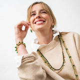Portia Brass Necklace With Glass Beads Green Single Strand
