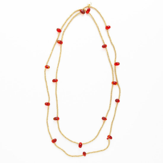 Portia Brass Necklace With Glass Beads Red Single Strand
