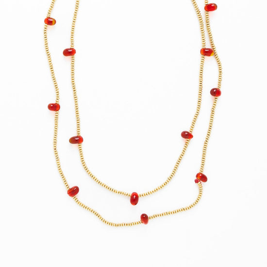 Portia Brass Necklace With Glass Beads Red Single Strand