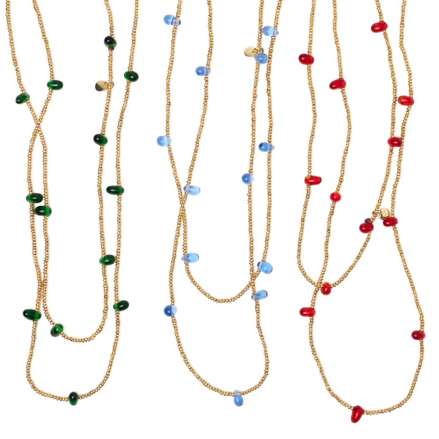 Portia Brass Necklace With Glass Beads Red Single Strand