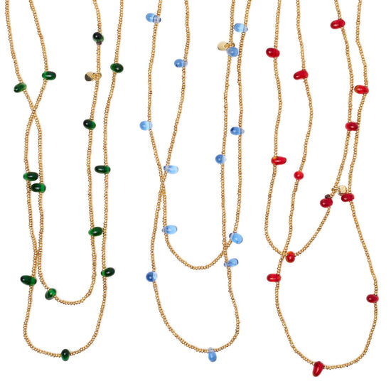 Portia Brass Necklace With Glass Beads Red Single Strand