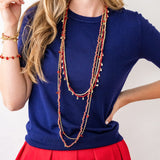 Portia Brass Necklace With Glass Beads Red Single Strand