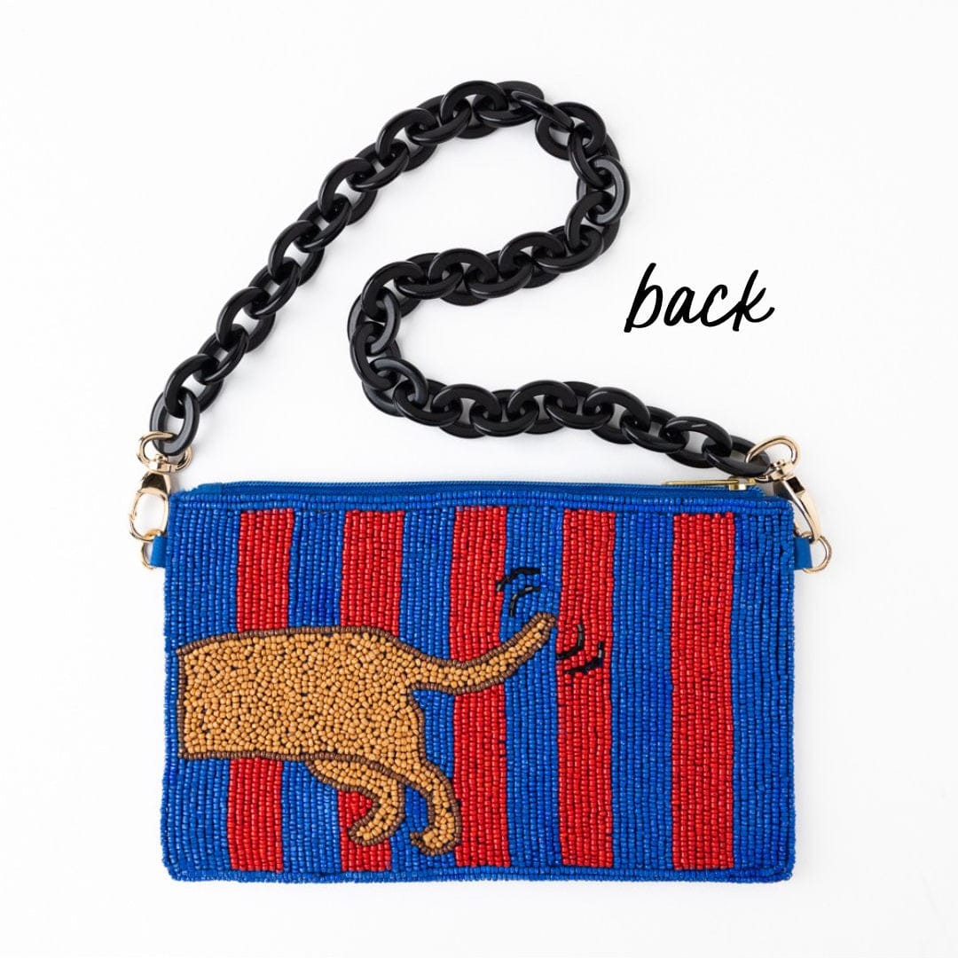 PREORDER SHIP DATE EST NOV. 15TH Elenor Striped Beaded Dachshund Bag Red + Blue Clutch