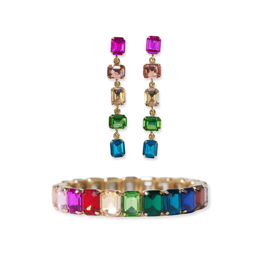 Priscilla + Etta Prism drop earring and bracelet set Rainbow