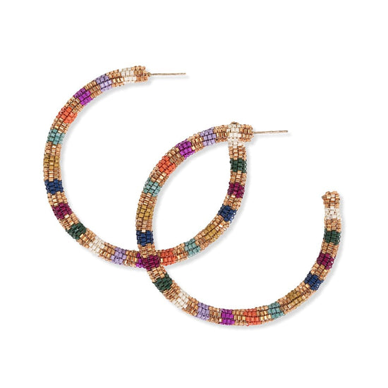 Load image into Gallery viewer, Raquel Striped Hoops Muted LARGE HOOP
