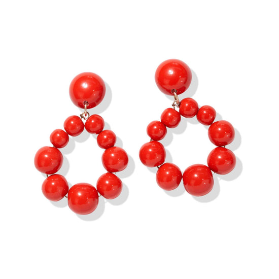 Red Drop Bead Resin Hoop Earrings Earrings