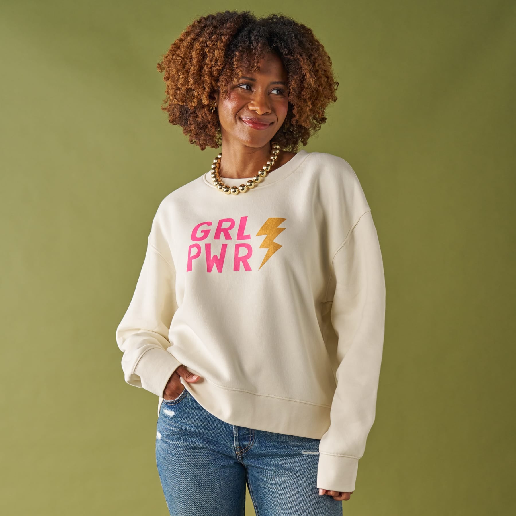Renee Sweatshirt Grl Pwr In Natural Apparel