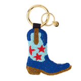 Riley Cowgirl Boot Beaded Bag Charm Blue Key Ring + Bag Charm
