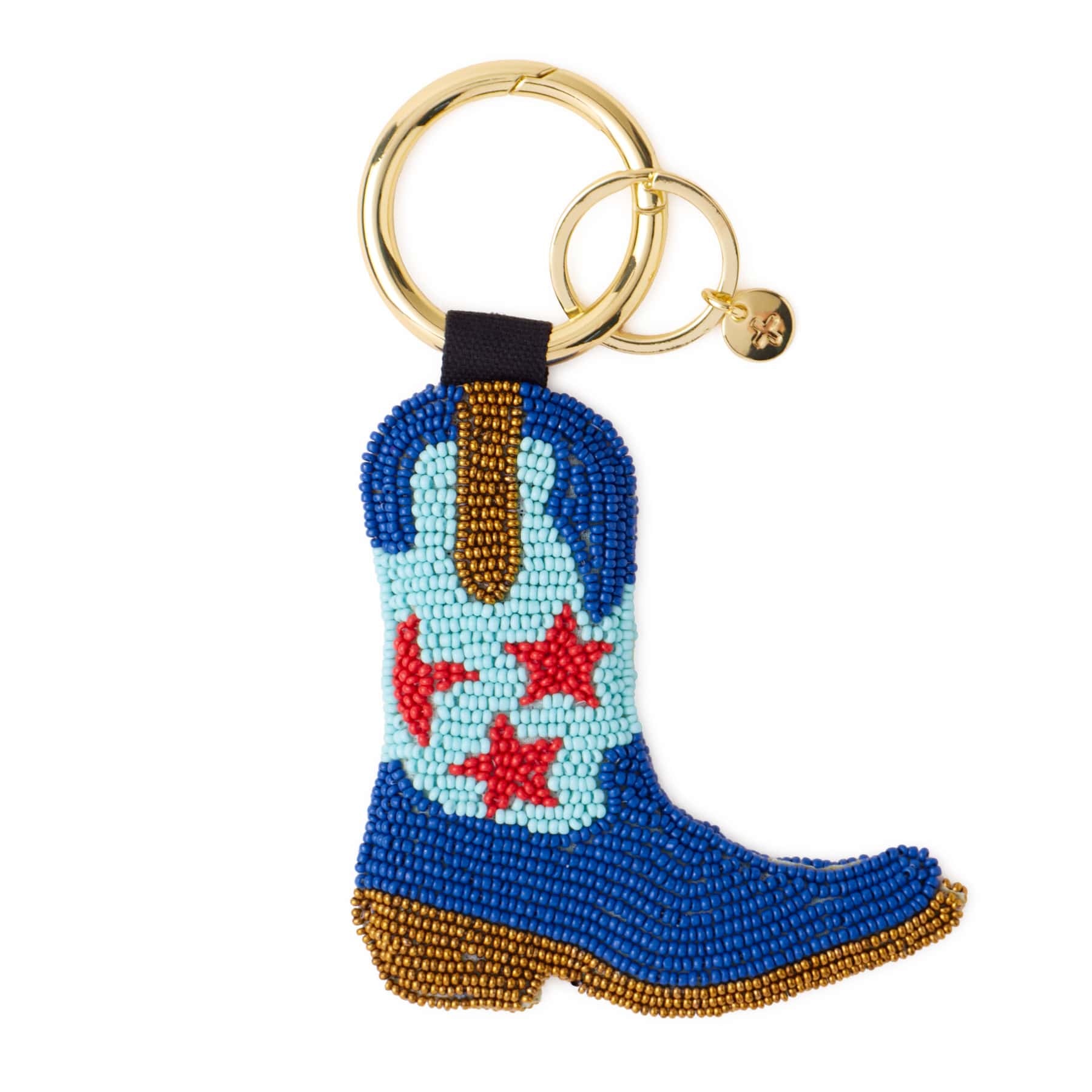 Riley Cowgirl Boot Beaded Bag Charm Blue Key Ring + Bag Charm