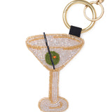 Riley Martini Glass Beaded Bag Charm White Bag Charm