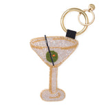 Riley Martini Glass Beaded Bag Charm White Bag Charm