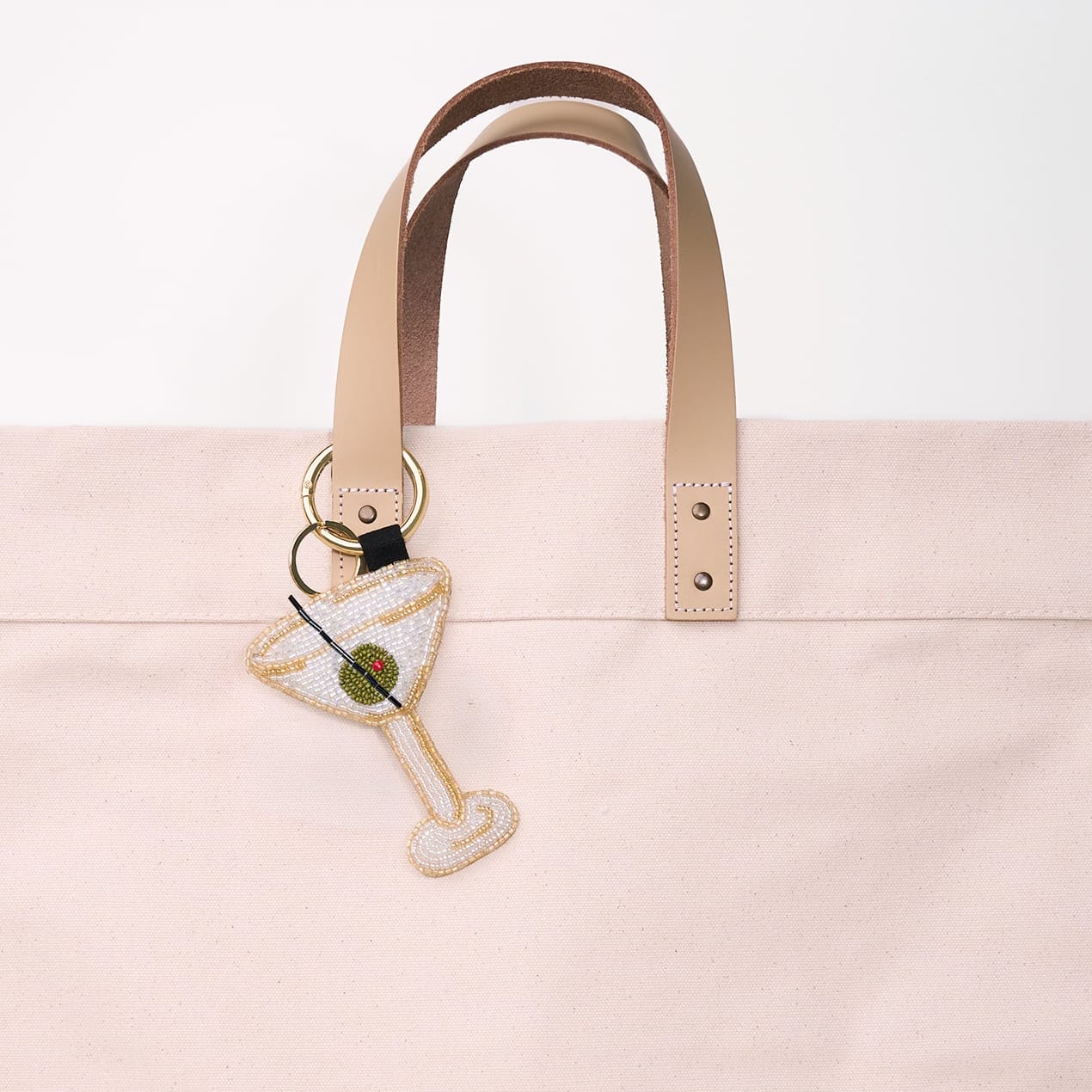 Riley Martini Glass Beaded Bag Charm White Bag Charm