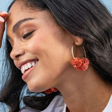 Rita Raffia Poms Hoop Earrings Rust