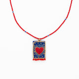Robin Beaded Necklace With Embroidered Heart Red Pendant