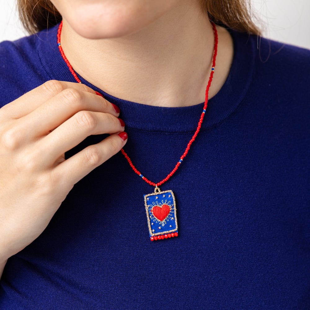 Robin Beaded Necklace With Embroidered Heart Red – INK+ALLOY, LLC