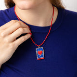 Robin Beaded Necklace With Embroidered Heart Red Pendant