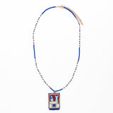 Robin Beaded Necklace With Embroidered Sardine Blue Pendant