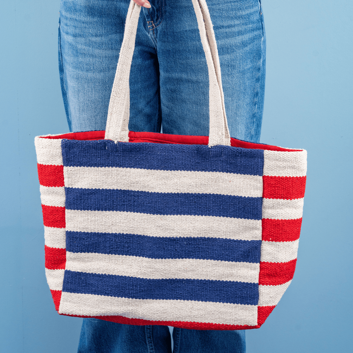 Romy Cross Dhurrie Tote Natural/Black