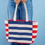 Romy Horizontal Striped Dhurrie Tote Royal Blue/Red