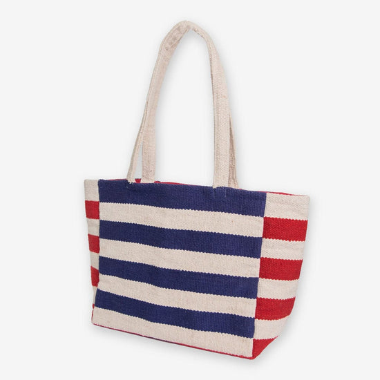 Romy Horizontal Striped Dhurrie Tote Royal Blue/Red