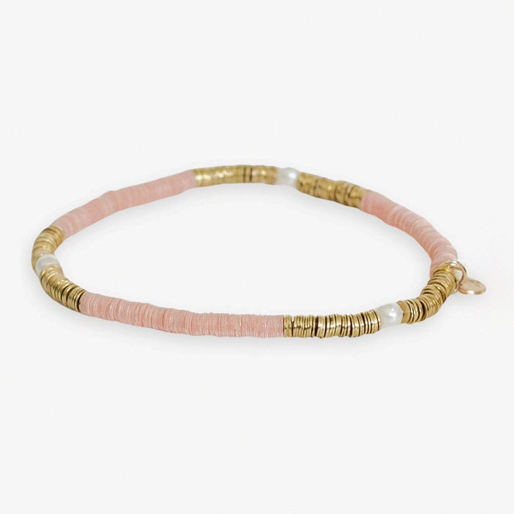 Rory Solid Color With Gold And Pearls Small Sequin Stretch Bracelet Blush Bracelet