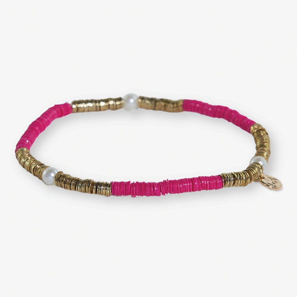 Rory Solid Color With Gold And Pearls Small Sequin Stretch Bracelet Hot Pink
