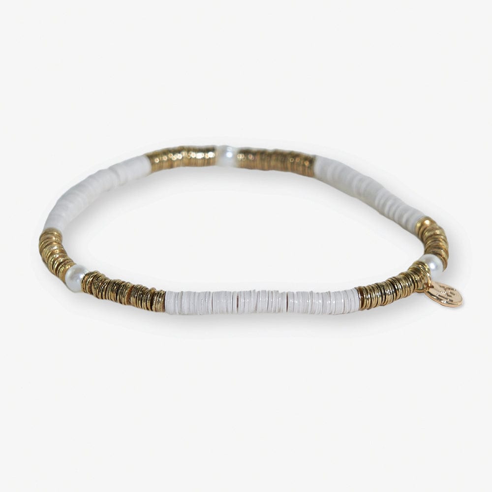 Rory Solid Color With Gold And Pearls Small Sequin Stretch Bracelet Ivory